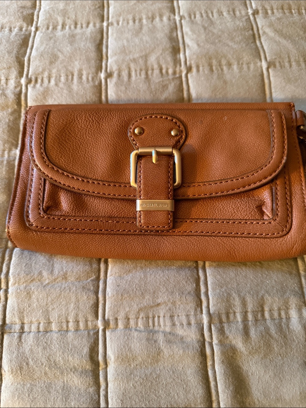 Michael Kors Tan Leather Buckle Wallet Clutch
